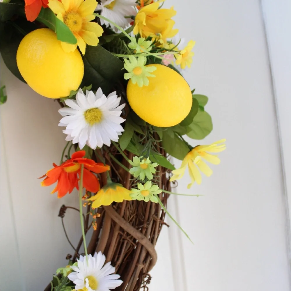 Summer Lemon Grapevine Welcome Wreath for Front Door, Citrus Decor for Home - Picture 12 of 12
